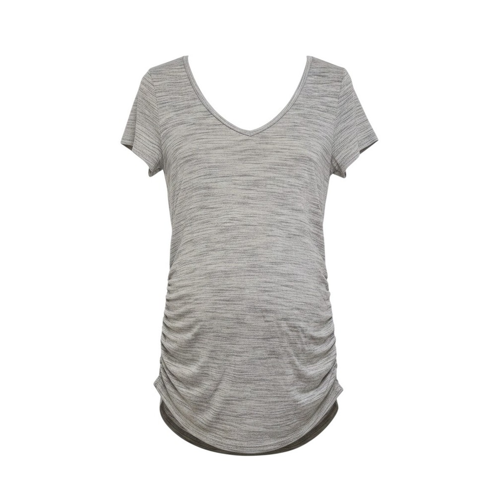 Motherhood Maternity Shirt Grey Space Dye Ruched V-Neck Tee - Small